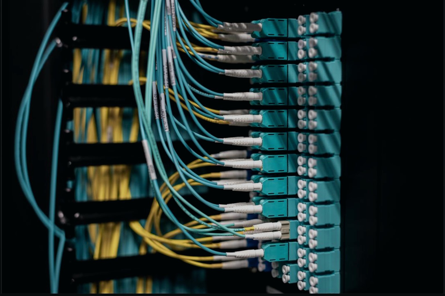 Network patch panel with many fiber cables